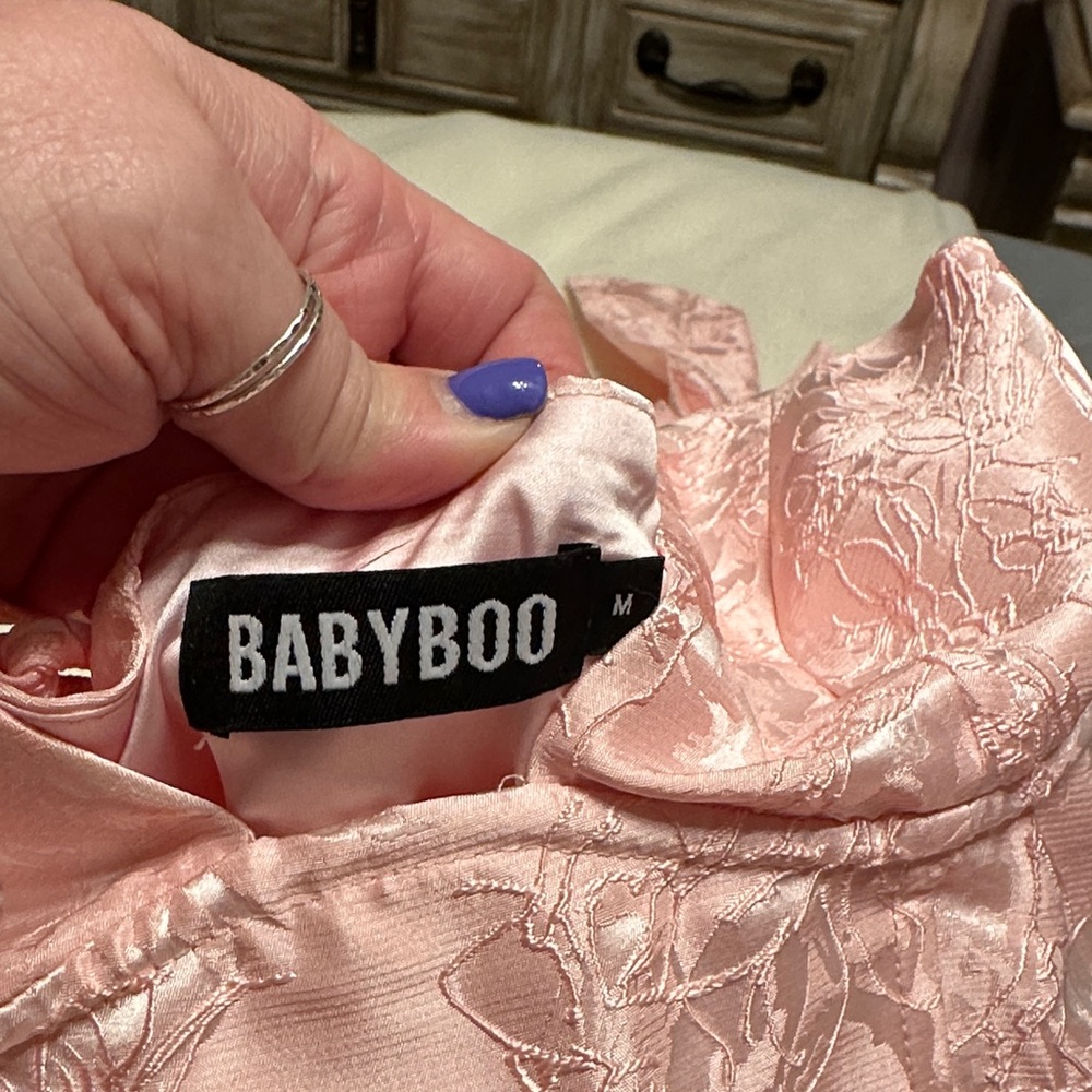 Blush Pink Textured Halter Dress - Picture 5 of 6